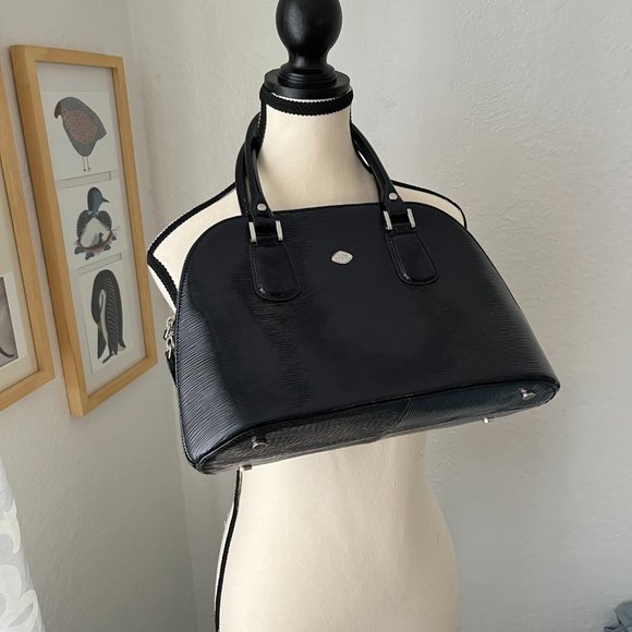 NWOT Original The Trend Navy Blue Patent Leather Dome Crossbody Bag Purse - Picture 2 of 15